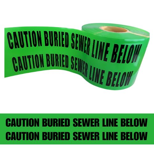 Caution Buried Sewer Line Below Barricade Tape - 1000 ft | BRC-BSLB (Made in USA)