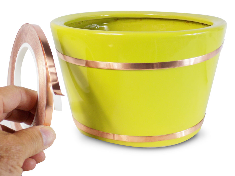 Close up Copper Foil Tape applied on a pot