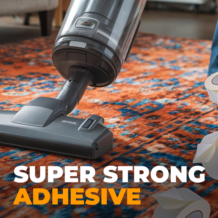 Double Sided Crepe Paper  Tape infographic mentioning it has super strong adhesive