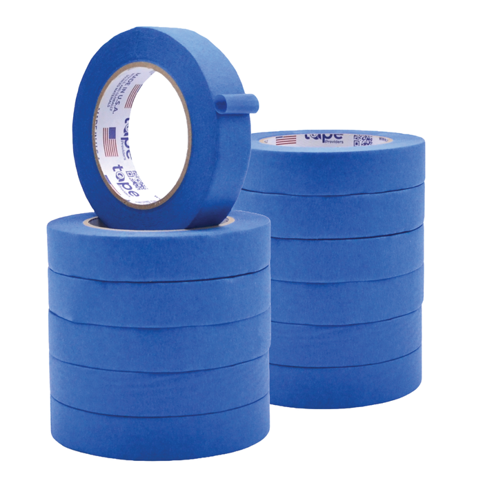set of stacked blue painters tape rolls 3/4 inch wide