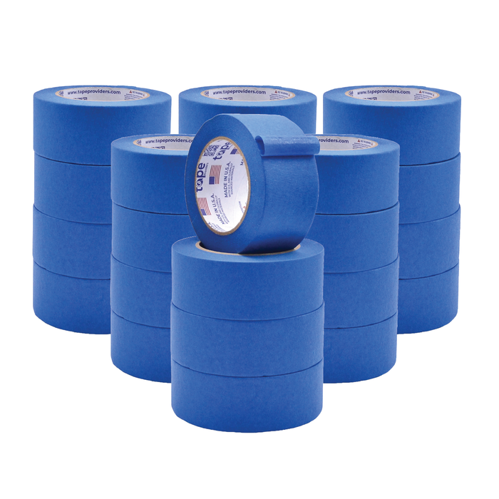 set of stacked blue painters tape rolls 2 inch wide