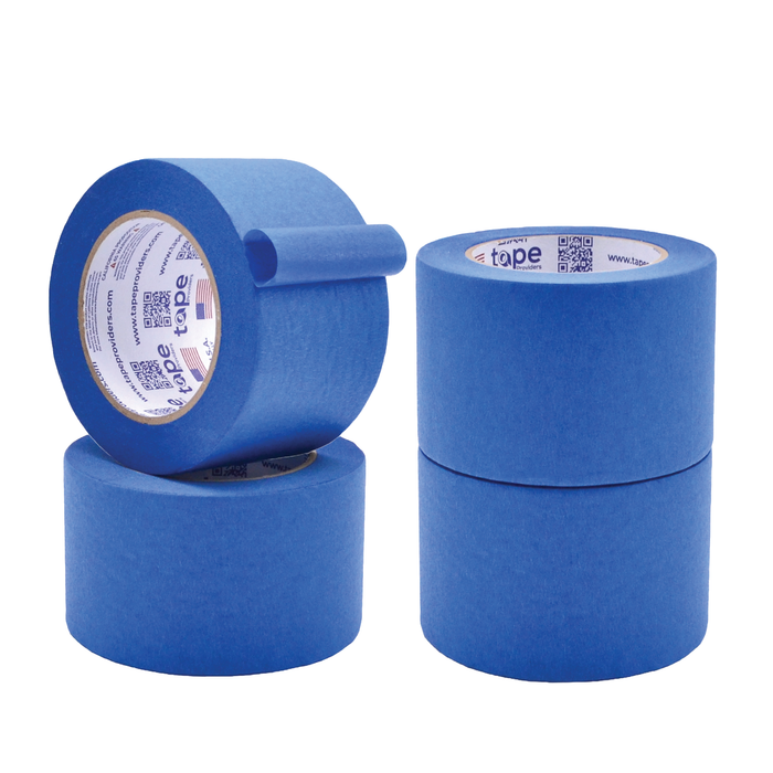 4 rolls of 3 inch wide painters tape in blue