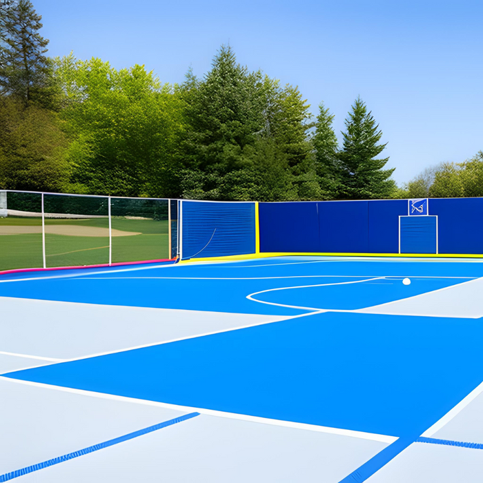 Modern basketball court made with floor marking tape of different colors