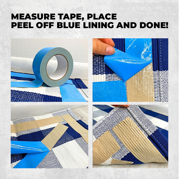 Double Sided Carpet Tape infographic detailing easy steps of application process