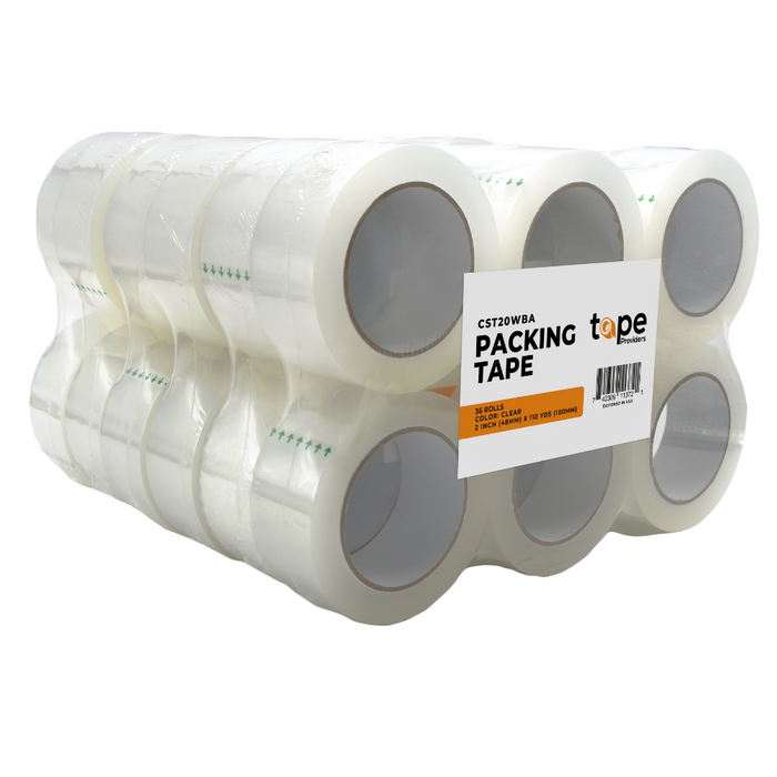 bundle of clear packaging tape contanining 36 rolls