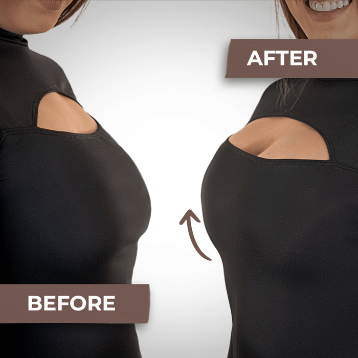 before and after infographic of boob tape