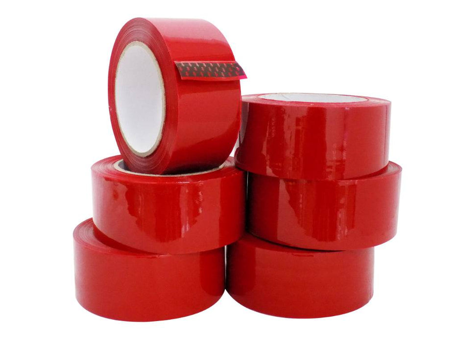 Multiple stacked rolls of red Carton Sealing Packaging Tape with Acrylic Adhesive