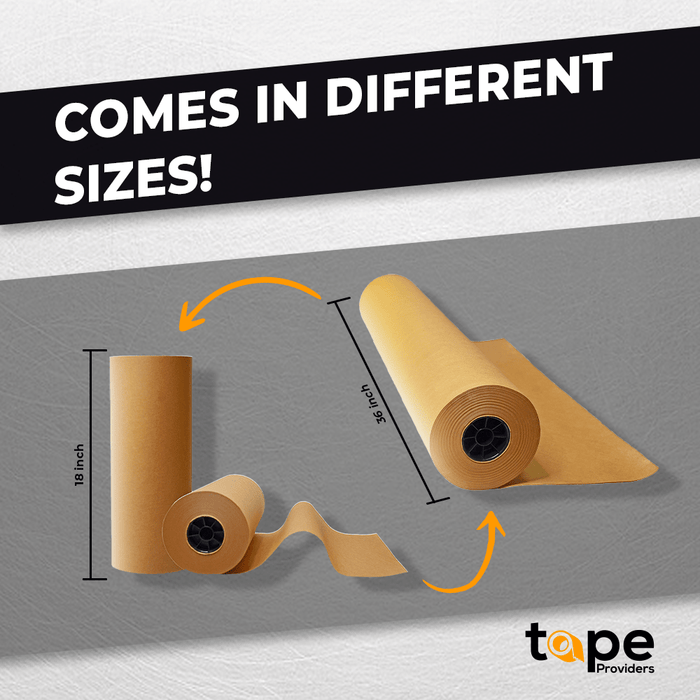 infographic showing tape providers natural kraft in different sizes, 18 inch or 36 inch wide