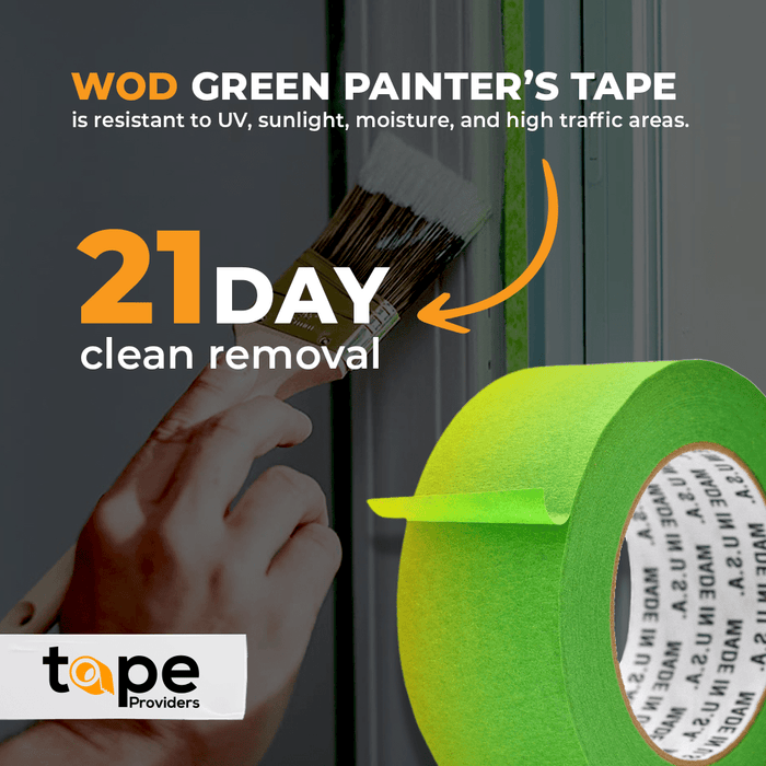 infographic of green painters tape highlighting it can be peeled up to 21 days after