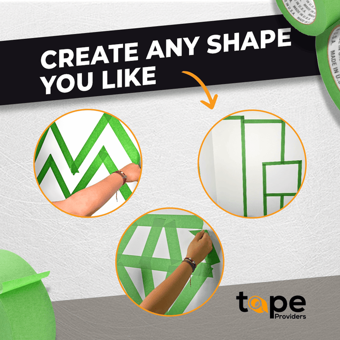 infographic of green painters tape showing it can be used to make shapes on walls for painting