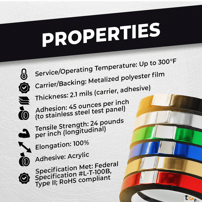 Metalized shiny tape roll - all colors and sizes available