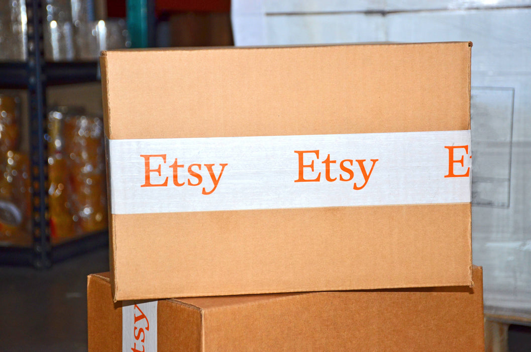 custom box tape for Etsy applied on shipping box