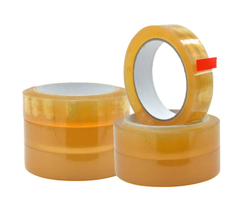 close up of multiple stacked rolls of Cellophane Biodegradable Packaging Tape - 1 inch