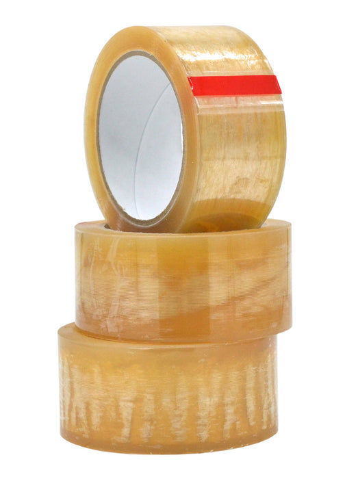 close up of multiple stacked rolls of Cellophane Biodegradable Packaging Tape - 4 inch wide