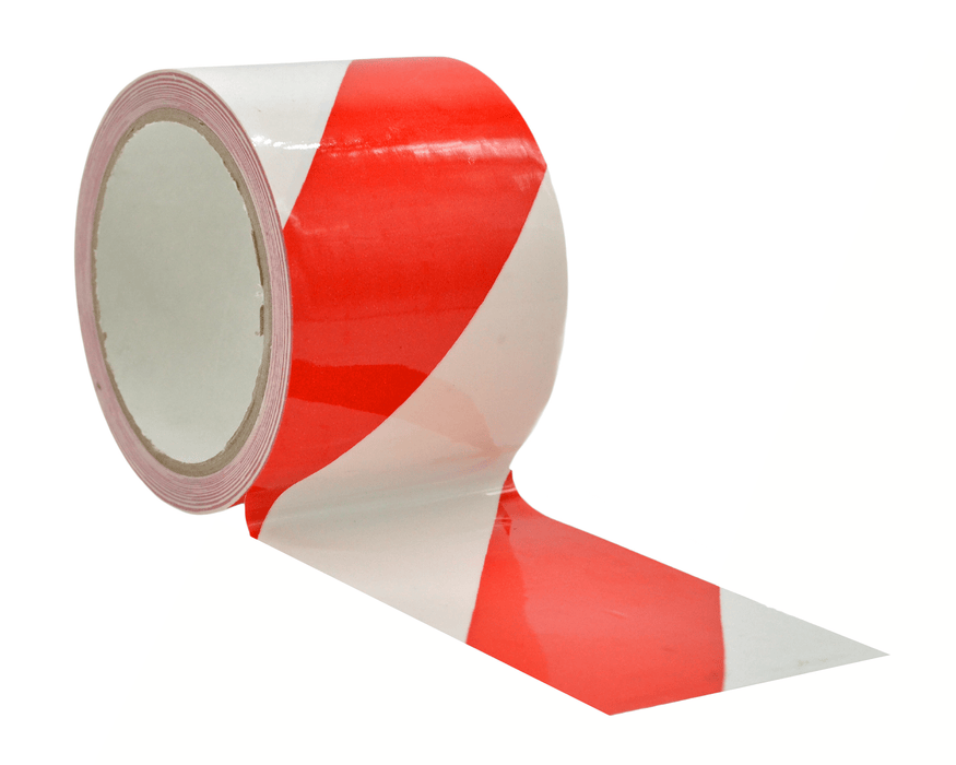 5 inch roll of white and red safety hazard floor tape