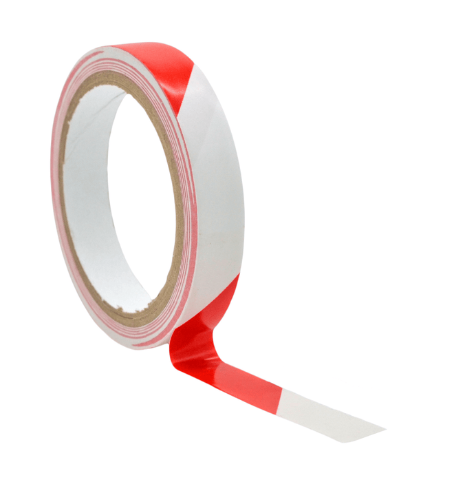 1 inch roll of white and red hazard floor tape