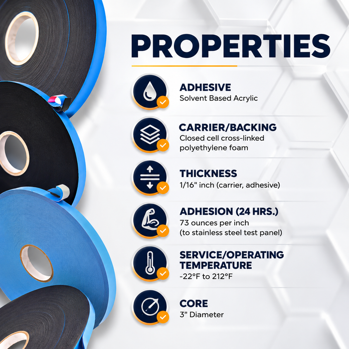 PE Foam Double-Sided Window Glazing Tape - 1/16" Thick | WGTP116