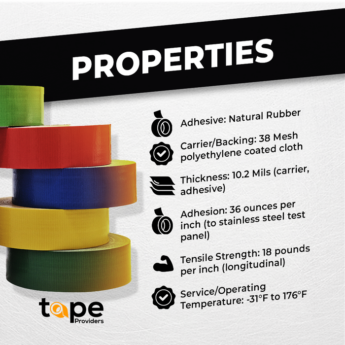 Colored Duct Tape - Industrial Grade - 1/4 Inch (6.35 mm) x 60 Ft. | DTC10