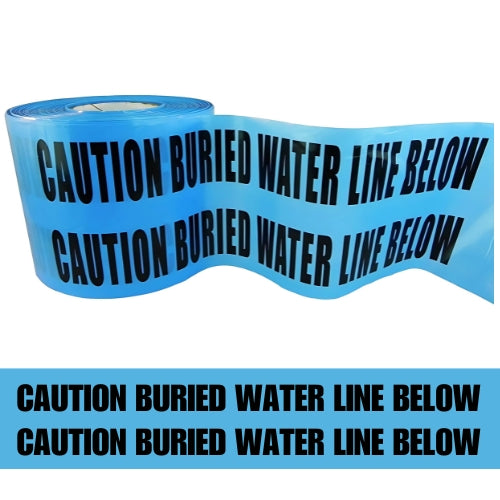 Caution Buried Water Line Below Barricade Tape - 1000 ft | BRC-BWLB (Made in USA)