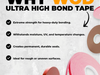 Double Sided Foam Tape Roll infographic detailing it is extra-adhesive, 43 mm wide