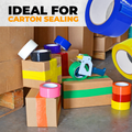 Colored Carton Sealing Packaging Tape infographic mentioning it is ideal for carton sealing