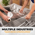  Stretch Film Cutter infographic detailing its multiple uses for different industries