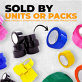 Colored Carton Sealing Packaging Tape infographic mentioning it is sold by units or packs