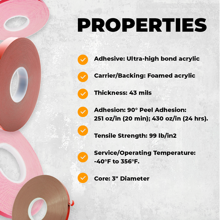 Clear Ultra-High Bond Double Sided Foam Tape | DCFAUHBC (10 to 80 Mil)