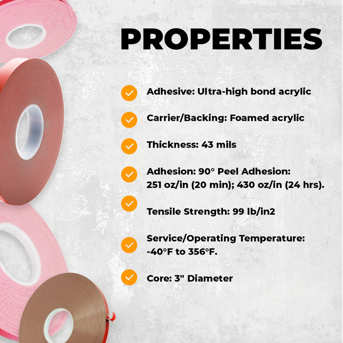 Double Sided Ultra High Bond Foam Tape 43 Mil, White - 36 yards - For Bonding Window Glazing Bars - DCFAUHB45W