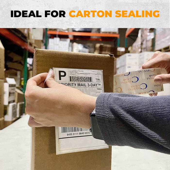 infographic about Crystal Clear Carton Sealing Tape mentioning it is ideal for carton sealing