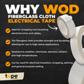 infographic about cloth electrical tape mentioning it is ideal for wrapping and insulation, weather resistant, wholesale available