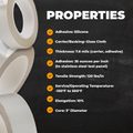 infographic about cloth electrical tape mentioning its properties like ashesive silicone, and thickness of 7.6 mm