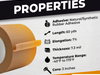 Kraft Paper Flatback Tape infographic mentioning properties like strngth and adhesion