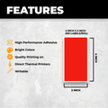 infographic mentioning fearures of our shipping labels being bright, high performance, writable