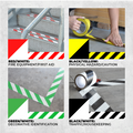 infographic of hazard tape showing different color availability, black and white red and white black and yellow or white and green