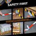 infographic about Black and yellow Striped Reflective Tape mentioning it aids safety on stairs, trucks, road signage and more