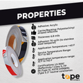infographic about Black and yellow Striped Reflective Tape mentioning its properties like acrylic adhesive, certifictions and application temperatures