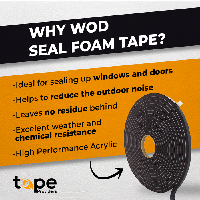 WOD PVC Medium Density Foam Tape, Black - Weatherstrip Seal Windows and Doors Sound Proof Insulation, SSMDFT