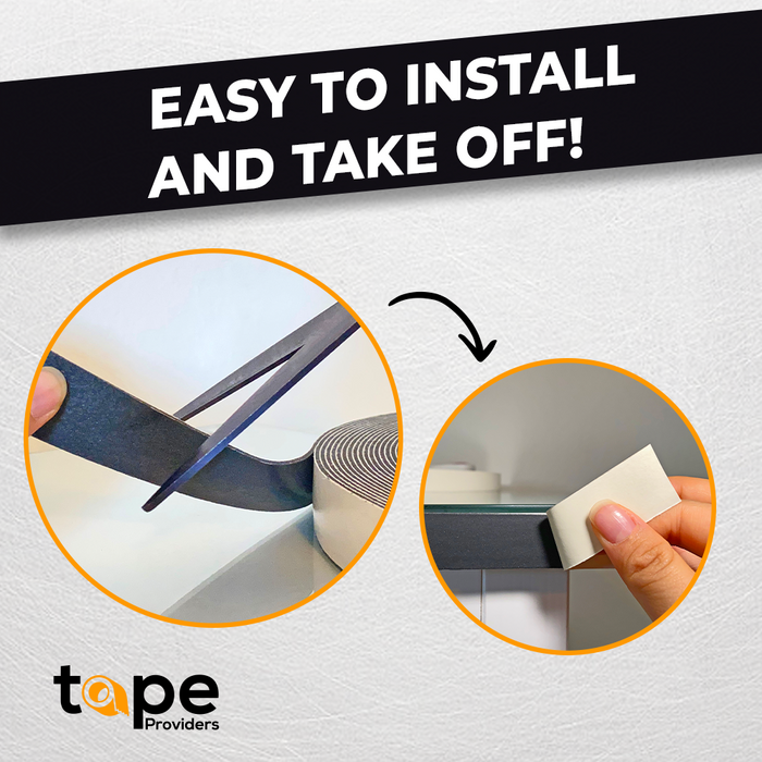 infographic detailing foam tape mentioning it is easy to install and to remove