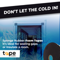 Double Sided Foam Tape Roll infographic detailing it isgreat to weatherproof and avoid the cold
