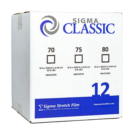 Sigma Stretch Film 12” x 1500’ Clear – 80 Gauge | Case of 4 Rolls