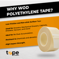 Infographic of UHWM Tape Detailing it is low friction and non-stick, resistant to weather and chemicals and abrasion
