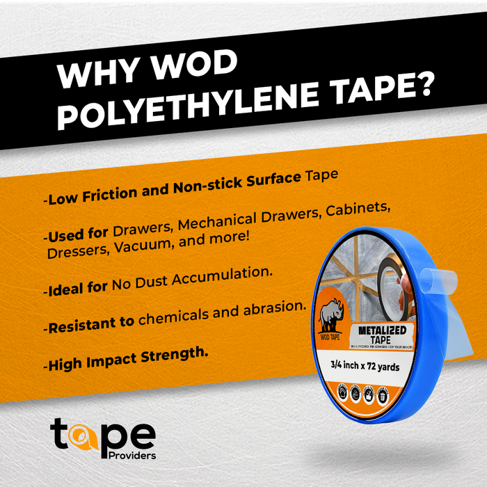 Infographic of Film Tape Detailing it is low friction and non-stick, resistant to weather and chemicals and abrasion