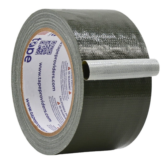 3 inch roll of black weatherproof duct tape with a White Core with "www.tapeproviders.com" , a QR code and an american flag printed on it