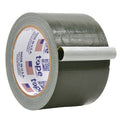 4 inch roll of black colored duct tape with a White Core with "www.tapeproviders.com" , a QR code and an american flag printed on it