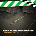 infographic of hazard tape showing warehouse organization uses
