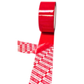 red and white colored security  Roll of tape with warning words "OPENED VOID" printed on it in all caps