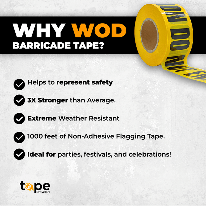 WOD Barricade Flagging Tape ''Danger Do Not Enter'' 3 inch x 1000 ft. - Hazardous Areas, Safety for Construction Zones BRC