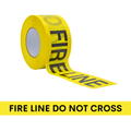 multiple red and yellow caution tape rolls stacked up