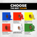 infographic of mulitple rolls of Colored Barricade Tape, multiple different colors with different customizable prints available in bulk